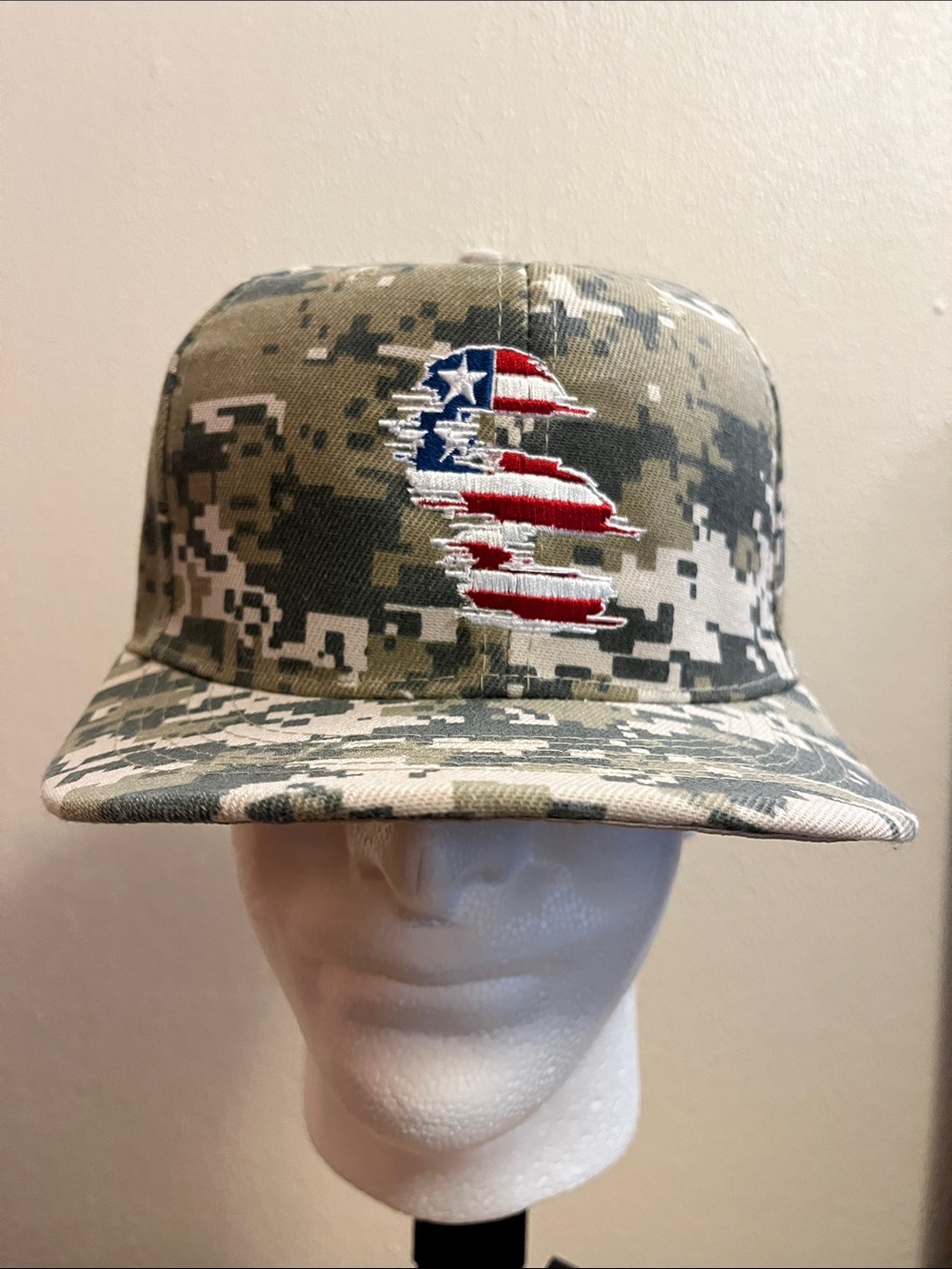 Digital Camo Snapback Hat with Distressed Flag Patch - Green